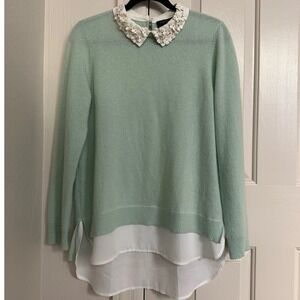Charter Club Luxury 100% Cashmere Sweater Light Mint Green Layered Collar M